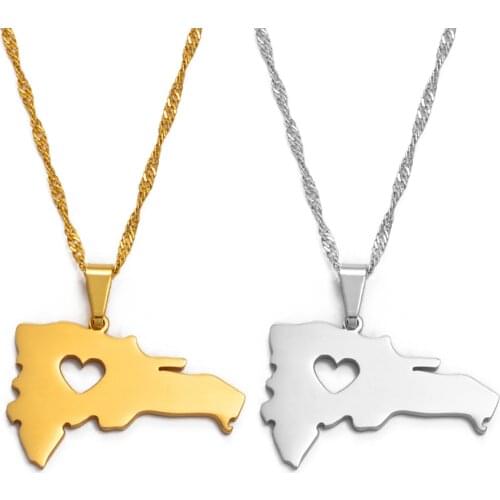 Anniyo The Dominican Republic Map Pendant Necklace for Women Men Silver Color/Gold Color Jewelry Map of Dominican #004321