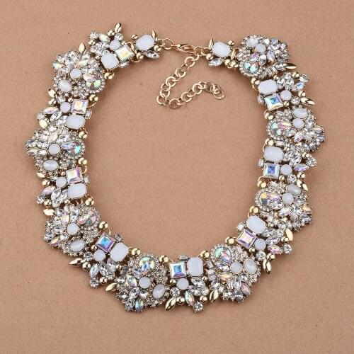 Party Charm Rhinestone Flowers Necklace Women Fashion Crystal Stones Jewelry Choker Statement Bib Collar Necklace 2021