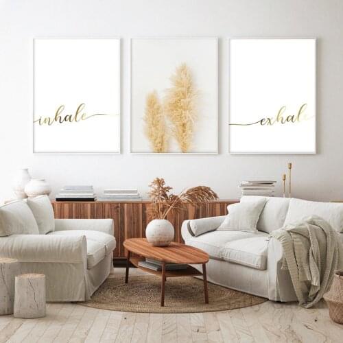 Bohemia Style Inhale Exhale Wall Art Print Gifts Pampas Grass Poster Canvas Painting Prints for Bedroom Living Room Home Decor