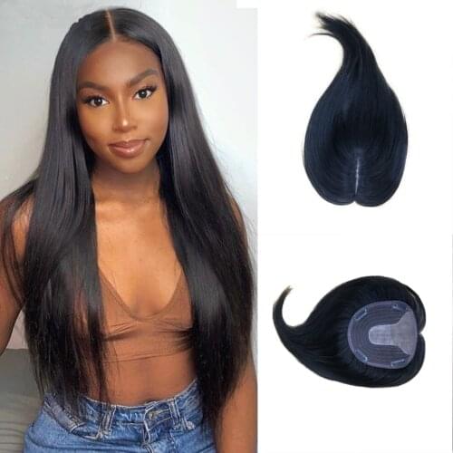 Straight Brazilian Hair Topper Hairpieces For Women Middle Part Machine Silk Top Human Hair Clip in Crown Toppers
