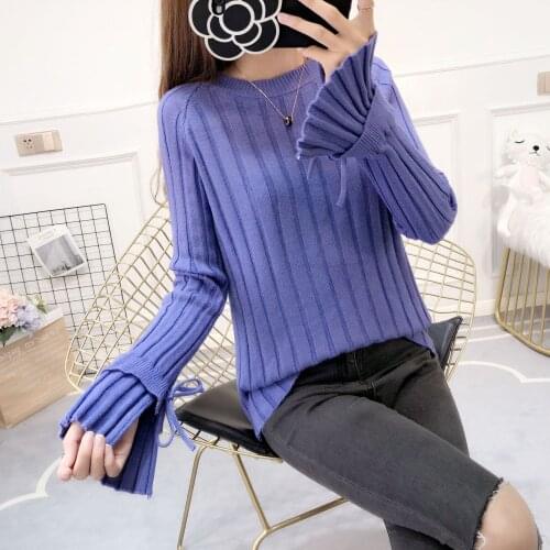 Pullover Sweater 2021 Casual Horn Sleeve Knit Solid Color Round Neck Hot Europes Wind Women Sweter Sweaters Vestidos LXJ1052
