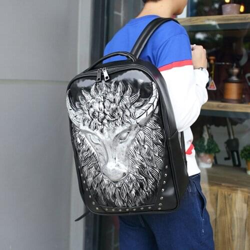3d animal backpack men PU individuality cow cool backpack female computer bag