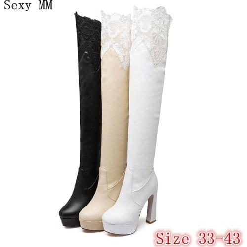 Spring Autumn Leather Women Over the Knee Boots Platform High Heel Woman Thigh High Boots Plus Size 33 - 40 41 42 43