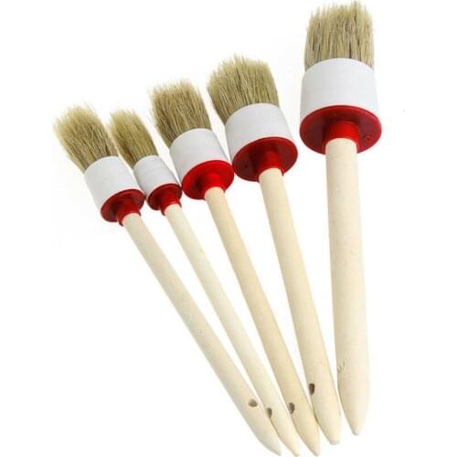 1Pcs Car Detailing Brush Soft Bristle Wooden Handle Auto Care for Interior Rims Wheel Air Condition Engine Wash Car Accessories