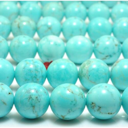 Blue Turquoise Smooth Round Loose Beads Wholesale Gemstone Semi Precious Stone Bracelet Necklace Diy Jewelry Making 15"