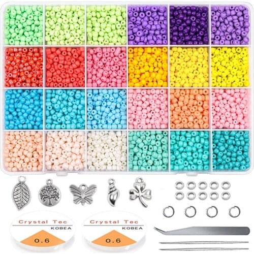 2/3/4mm Small Glass Seed Beads with Jump Rings Charms Spacer Beads Beading Needle Tweezers for Bracelet Jewelry Making