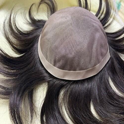 Super Durable Natural Straight Black European Human Hair Toupee For Men Mono Lace With NPU Human Hair Pieces Replacement System