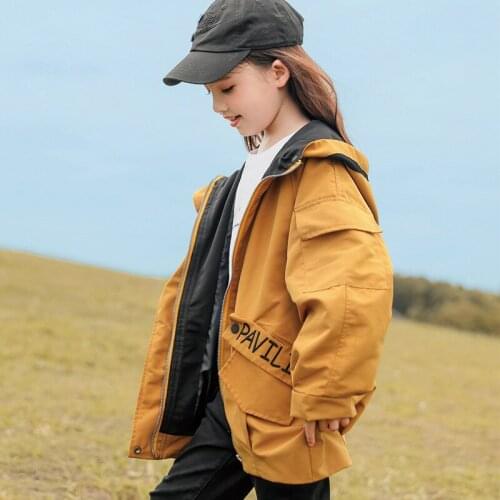 Teenage Girls Windbreaker Kids Jacket Girls Red Yellow Hooded Clothes Childrens Trench Coat Teenage Girls Clothing 12 14 Years