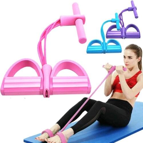 Tension Rope 4 Tube Puller Pedal Ankle Abdominal Exerciser Fitness Elastic Sit Up Pull Rope Home Gym Sport Training Equipment