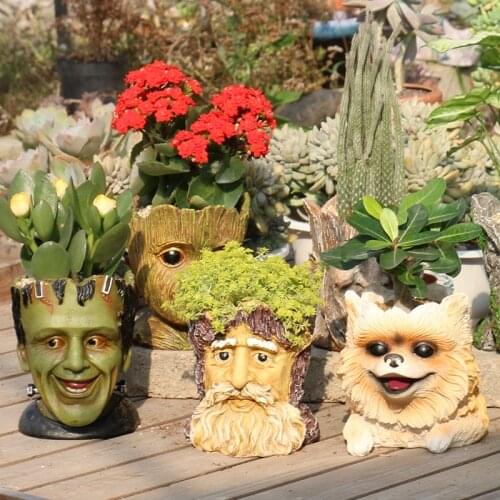 Outdoor Resin Animal Lion Heads Flower Pot Statue Ornaments Park Home Garden Figurines Crafts Courtyard Accessories Decoration
