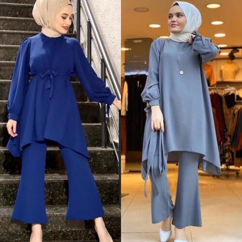 Wepbel Good Quality Muslim Women Set Plus Size Loose Top + Pants Arab Girls' Clothing Muslim Suit Two Piece Set Top and Pants