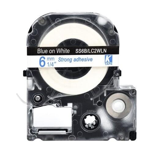 6mm Blue on white SS6B Compatible Epson KingJim Label Printers LC-2WLN Laminated Label Tapes Ribbon LC2WLN for LW-300 400