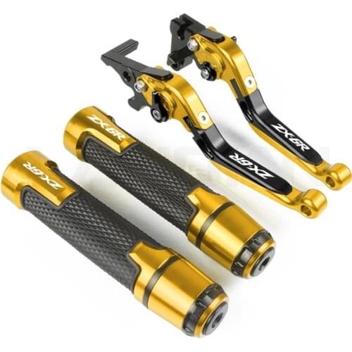 ZX6R LOGO Motorcycle Extendable Brake Clutch Levers Handle Handlebar Grips For Kawasaki ZX6R ZX-6R 2000 2001 2002 2003 2004