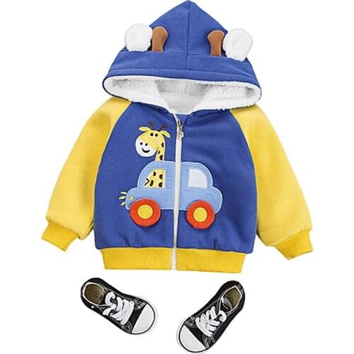 1- 4Yrs Baby Jacket Kids Boys plus velvet padded winter jacket Hoodie Outerwear Baby Clothes Cartoon Giraffe Jackets Kids Coats