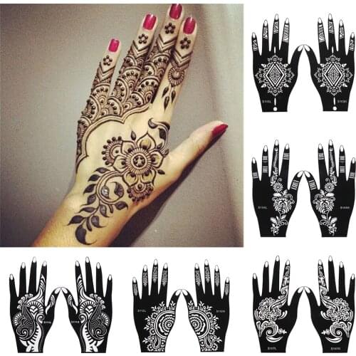 1Pair DIY Body Art Tattoo Stencils Sticker Temporary Henna Hand Tattoo Stencil Arm Tattoo Sticker Template Wedding Painting Kit