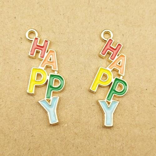 10pcs 12x29mm happy charm enamel charm for jewelry making and crafting fashion earring charm necklace charm