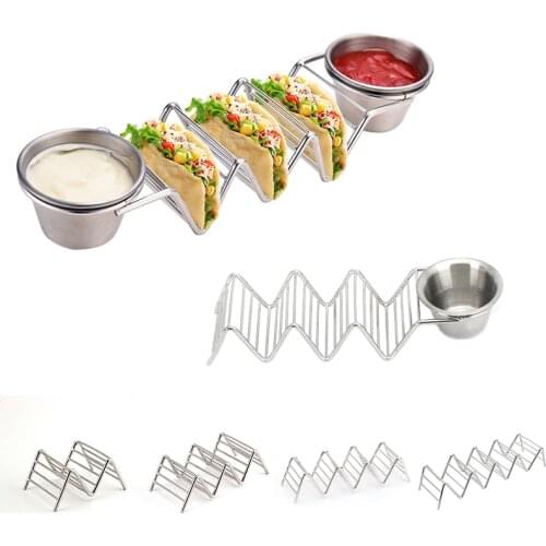 5 Size Wave Shape Stainless Steel Taco Holders Mexican Food Rack Hard Shells Hot Dog Holder Stand Rack Display Seasoning Bowl