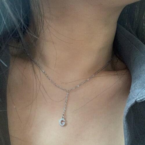 Small Cubic Zircon Copper Letter Name Chain Pendant Charm Necklace Women Men Classic Gold Color Steel Chain Alphabet Necklace