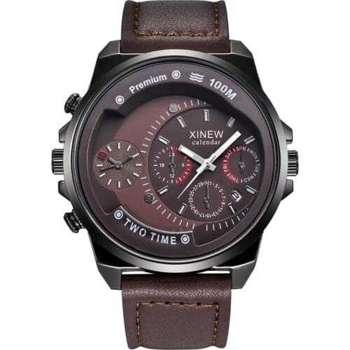 Two Time Zones Watches Man Quartz Date Watch For Men Luxury Brand Black Fashion Sports Mens Watches Waterproof Chronograph Male