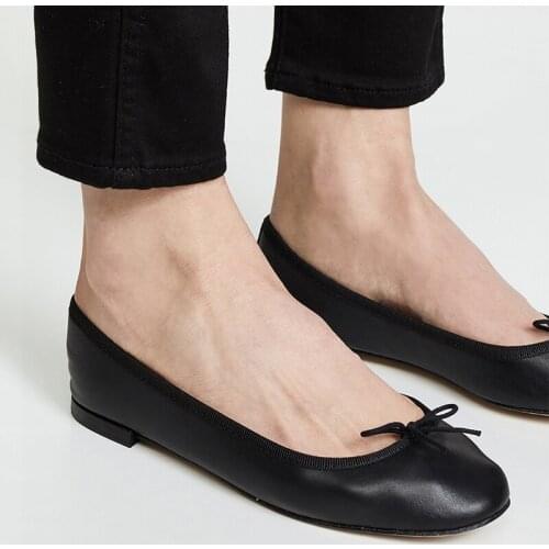 Black Ballet Flats Woman Round Toe Butterfly-Knot Shoes Slip On Large Size 15 16 For Ladies Fashion Casual Party Mature Shofoo