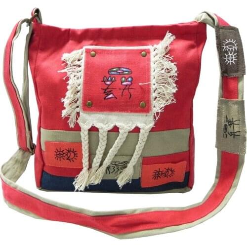 Canvas shoulder bag women Dongba letters pattern cotton fabric crossbody bags with tassel 2019 new designer bag 29*26.5*9.5cm