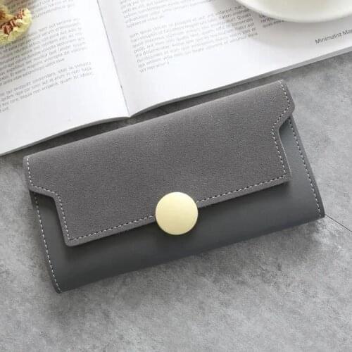 Ins 2021 New Fashion European And American Retro Simple Wallet Female Long Frosted Stitching Multi-Card Buckle Wallet