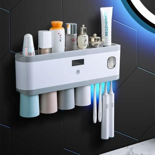 Intelligent Ultraviolet Sterilizing Toothbrush Rack Wall Mounted Toothbrush Disinfectant No Hole Multifunctional Toothbrush Rack