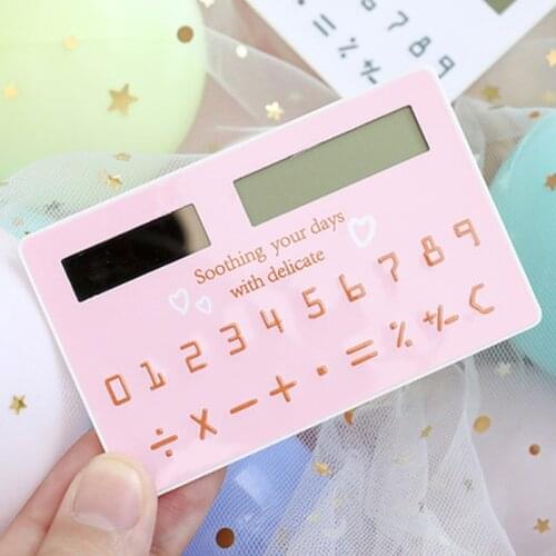 Solar Calculator Ultra Thin Mini Fashion Card Sized 8-Digit Portable Solar Powered Cartoon Gift Pocket Calculator Stationery
