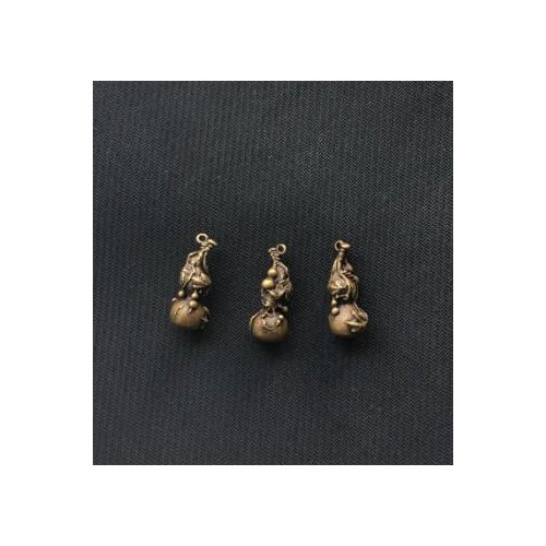 Chinese 100% Pure Bronze Calabash Vine Gourd Fengshui Amulet Necklace Pendant 38mm