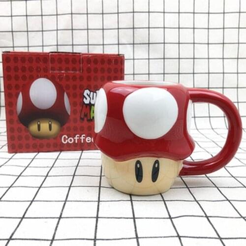 350ml Super Mario Mushroom Shape Coffee Mug Cute Cartoon Expression Ceramic Milk Tea Cups Xmas Gift for Friends or Kids