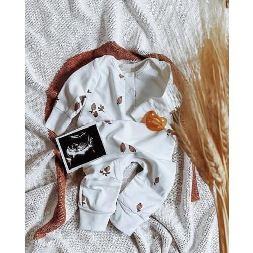 FOCUSNORM 0-24M Lovely Baby Girls Boys Jumpsuits Pattern Printed Long Sleeve Autumn Jumpsuits Outfits