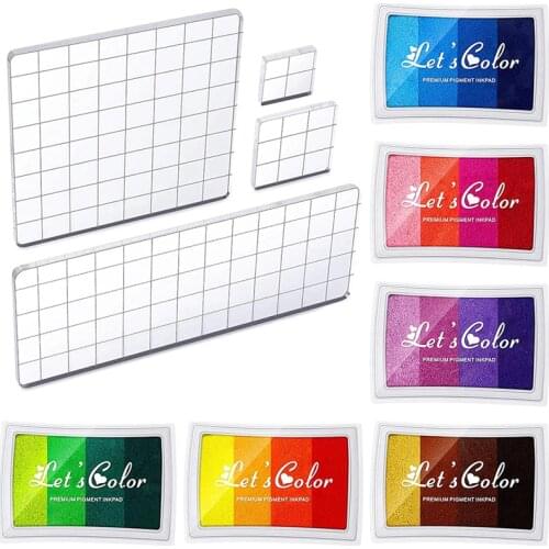 Craft Ink Pads,Stamp Pads and Acrylic Stamp Blocks Clear Stamping Blocks with Grid Lines for Stamping Card Making