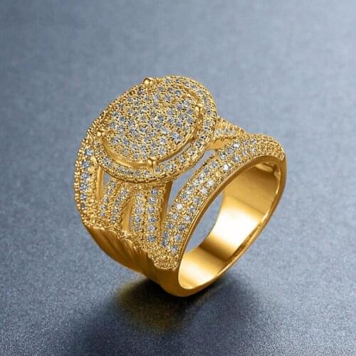 Miqiao Hot Sale Trendy Exaggerated Planted Gold Silver Zircon Copper Rings for Men Women Couple Friend Fashion Gift Jewelry
