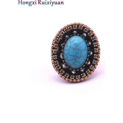 Fashion Ring Bohemian Geometric Oval Shiny Crystal Leather Adjustable Lady Ring Charm Party Friendship Ring Jewelry Gift