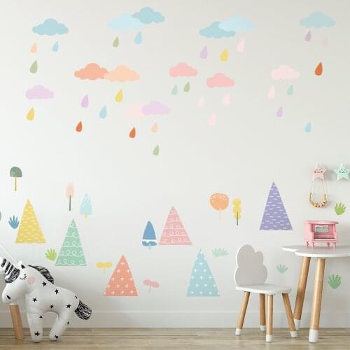 Decal Wallpaper Mural Cloud Rainbow Trees DIY Wall Sticker Cartoon Nordic Style Warm Kids Room Nursery Room Decal Wall Decors