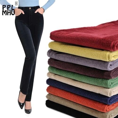 New Fashion autumn and winter corduroy padded pants cotton stretch large size loose straight pants casual pants high waist pants