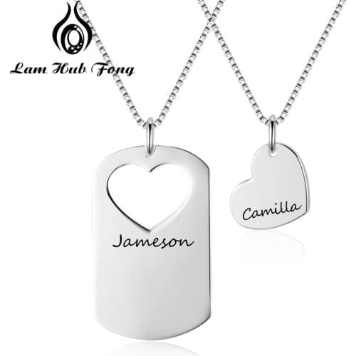 925 Sterling Silver Necklaces Lovers Pendants DIY Engrave Name Heart Necklaces Valentines Day Anniversary Romantic Gift
