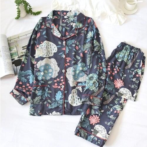 JULYS SONG Viscose Women Pajamas Casual Turn-down Collar Long Sleeve Sleepwear Printed Summer Pyjama Shorts Female Homewear