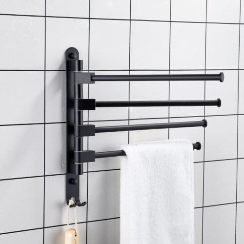 Space aluminum rotatable towel bathroom towel rack floding movable kitchen wall-mounted towel bar