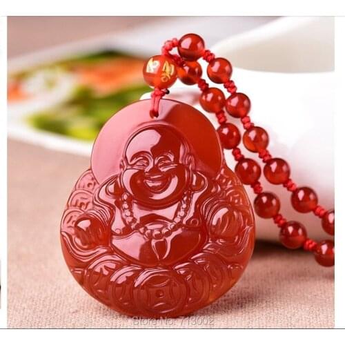 Nature Brazil Carnelian Lucky Pendant laugh Buddha Amulet agate Beads Necklace