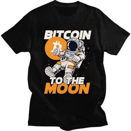 Cool Bitcoin To The Moon Tshirt Men Short Sleeved Astronaut Cryptocurrency BTC Graphic T Shirt Pure Cotton T-shirt Oversized Tee