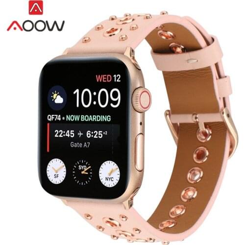 Genuine Leather Strap for Apple Watch iwatch 6 5 4 3 2 SE 38mm 42mm 40mm 44mm Men Women Rivets Replace Bracelet Band Rose gold