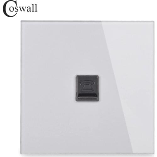 COSWALL Crystal Tempered Glass Panel Wall Socket 4 Core CAT3 RJ11 Telephone Connector Phone Jack R11 Series Grey Gray Color