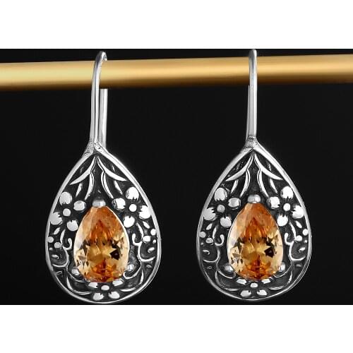 New Drop Pear-shaped Retro Earrings 925 Sterling Silver Zircon Earrings Dangle Earrings Fashion Ear Jewelry for Women Gift