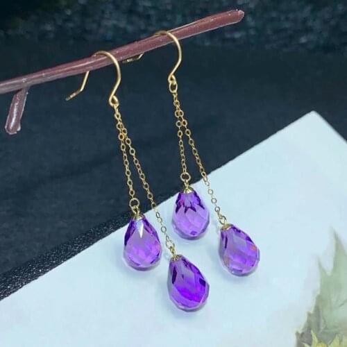 Shilovem 18K yellow Gold Piezoelectric Amethyst stud earrings fine Jewelry trendy party gift new plant women myme0811888z
