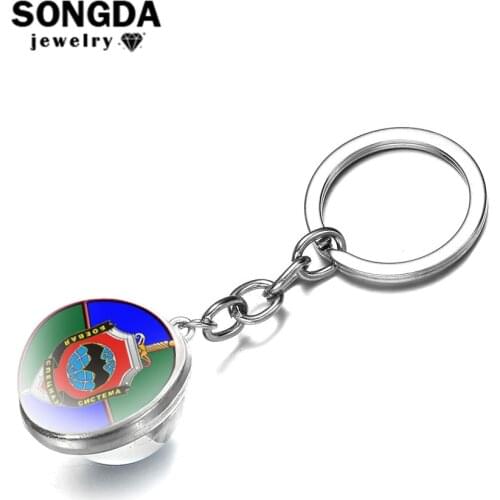 SONGDA Spetsnaz GRU Key Chain Power Authority Pattern Printing Double Side Glass Ball Chain Pendant Jewelry Gifts for Men Cheap