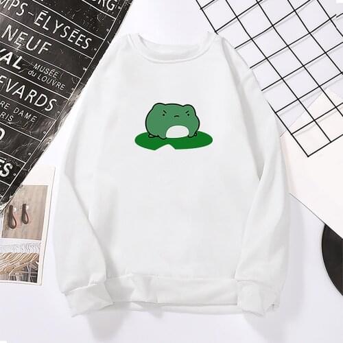 Sporty Cartoon Frogprint Warm New Sweatshirt Woman With Hood Punk Kpop Womens Clothing Loose Women Long Sleeve Pullovers