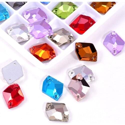 5 Sizes Cosmic Shapes Mix Colors Glass Sew On Rhinestones Flatback Clear AB Sew On Rhinestones With 2 Holes For Garment B0681