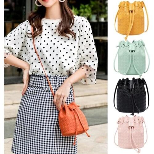 Women Embossed Square Lattice Bucket Bag Organizer Large Capacity Shoulder Crossbody Handbag Drawstring Messenger Bag Purse Tote