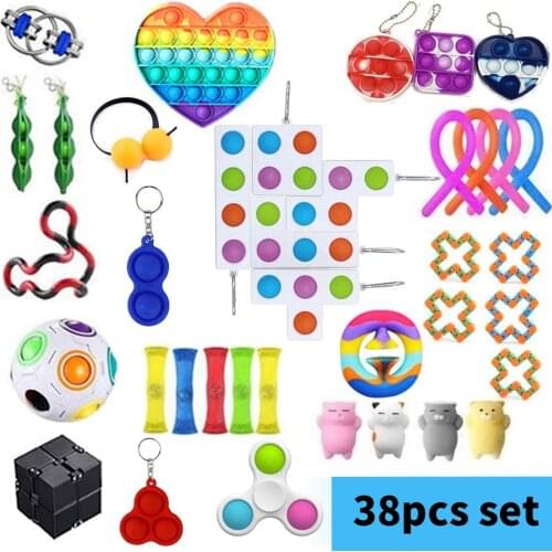 Super Fidget Toys Pack Set Education Intensive Training Push Bubble Pinch Reliever Beans Dimple Anti Stress Ball 6 Or 38 Pcs
